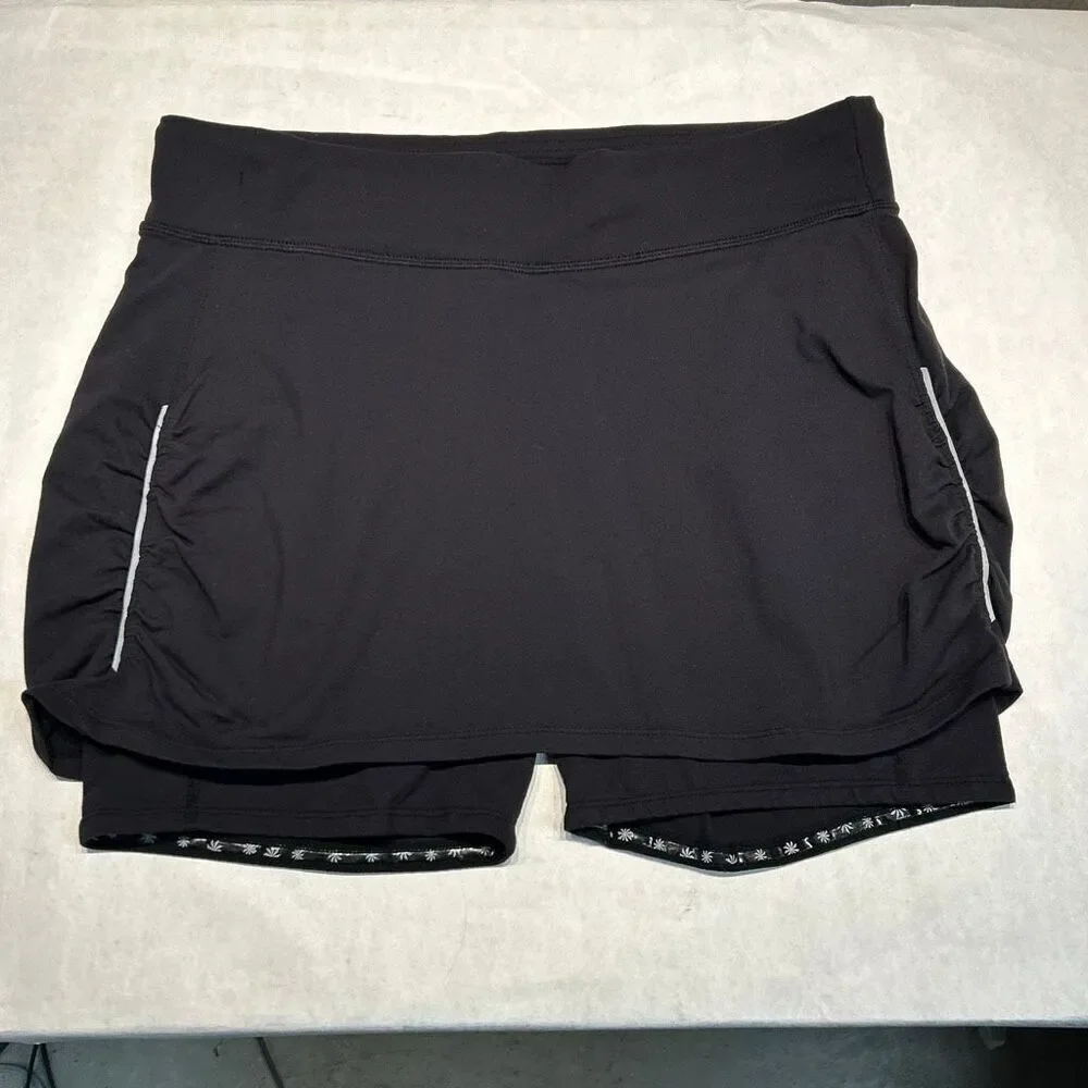 Athleta Contender 2-in-1 Athletic Skort Sz Large Black Skirt Pocket Athleisure G